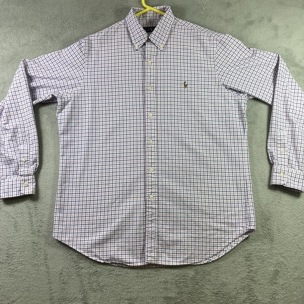 Ralph Lauren Shirt Men Large Plaid Check Button Down Flesh Pony Logo Preppy LS